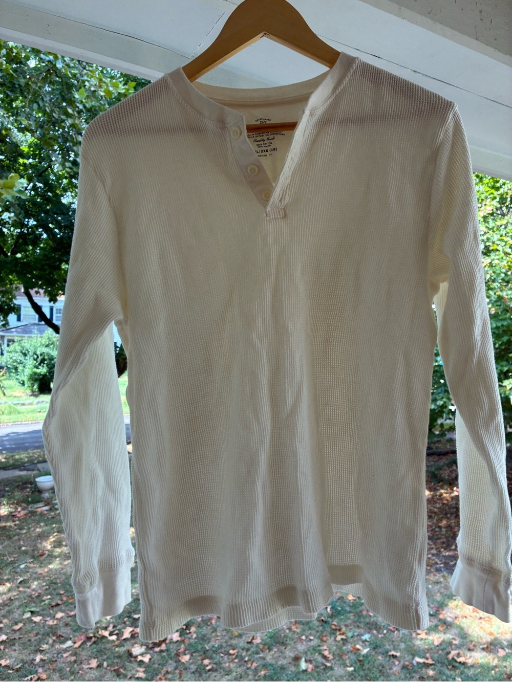 100% Cotton Faded Glory Cream Waffle Henley Long-Sleeve Shirt